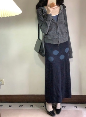 「正确版」针织半裙针织波点提花系带复古弹力慵懒冬季a字半身裙
