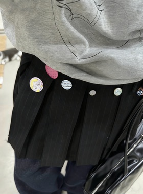 现货 西装百褶竖条纹系带搭片短裙叠穿百搭屁帘一片式小众通勤潮