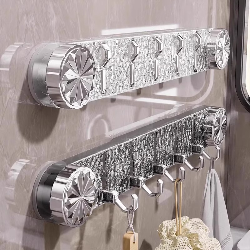 新款輕奢旋轉吸盤聯排掛鉤水波紋