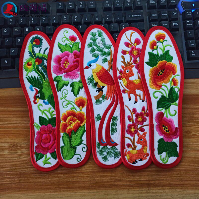 纯棉布男士皮鞋结婚冬季运动绣花鞋垫子成品女子出嫁舒适防臭吸汗