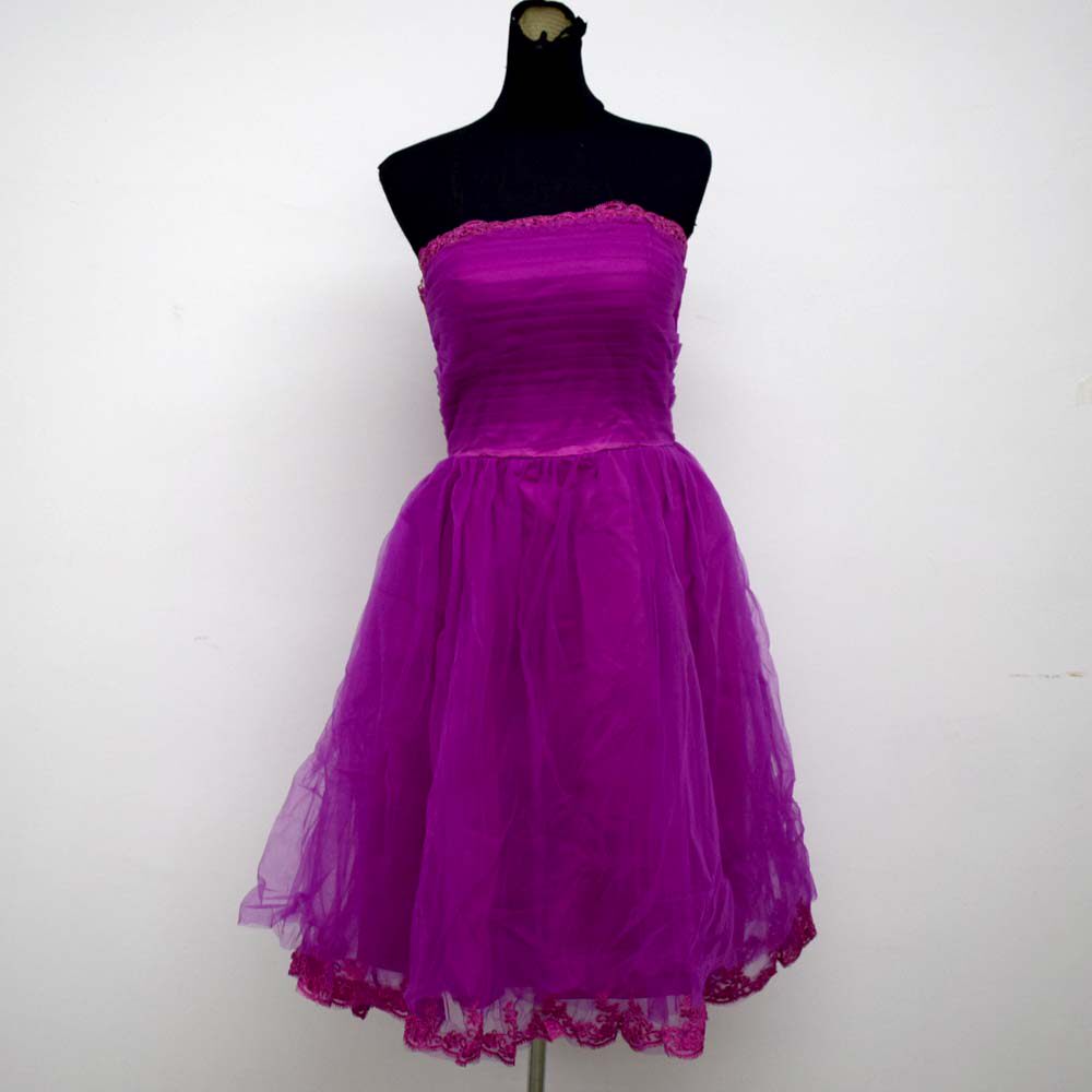 九九新礼服紫色抹胸褶皱刺绣演出主持拍照写真短款礼服hh344