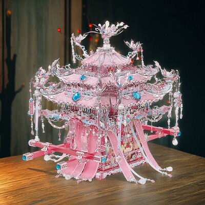 钢达粉黛凤冠花轿金属拼图diy手工立体拼装喜轿十里红妆结婚礼物