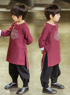 春秋纯棉套装新中式男童汉服唐装