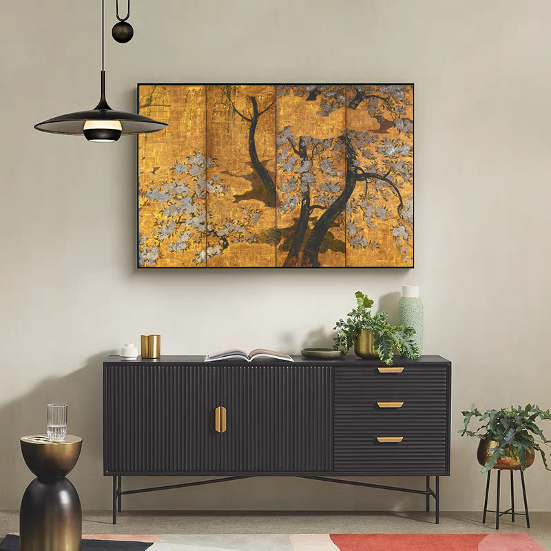 樱梅柳图复古文艺客厅餐厅装饰画中式小众艺术民宿日式料理店挂画