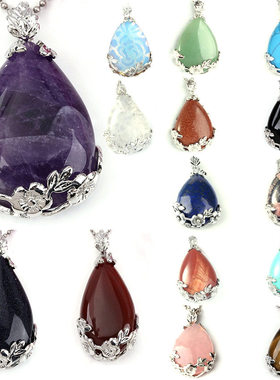 跨境外贸配饰 天然石水滴水晶梅花吊坠项链女 绿松石吊坠项链项饰