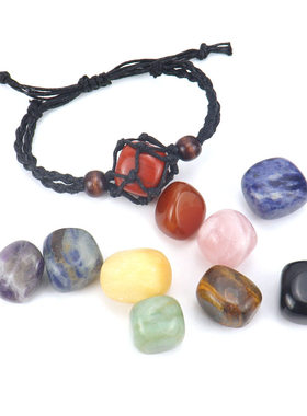 TikTok直播手工编织黑色绳石头网兜手链手环可调节伸缩网兜B60