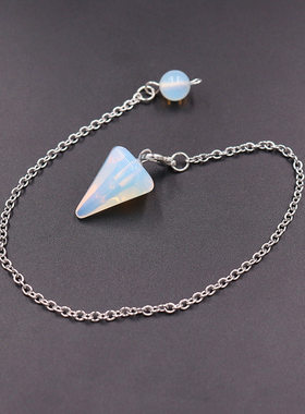 遂愿亚马逊热卖天然石灵摆锥形吊坠项链圆珠带龙虾扣灵摆水晶