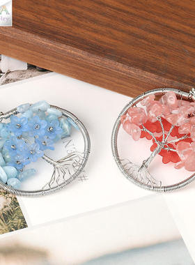 花朵绕线吊坠生命之树项链女简约项饰时尚欧美夏季粉晶紫水晶吊坠