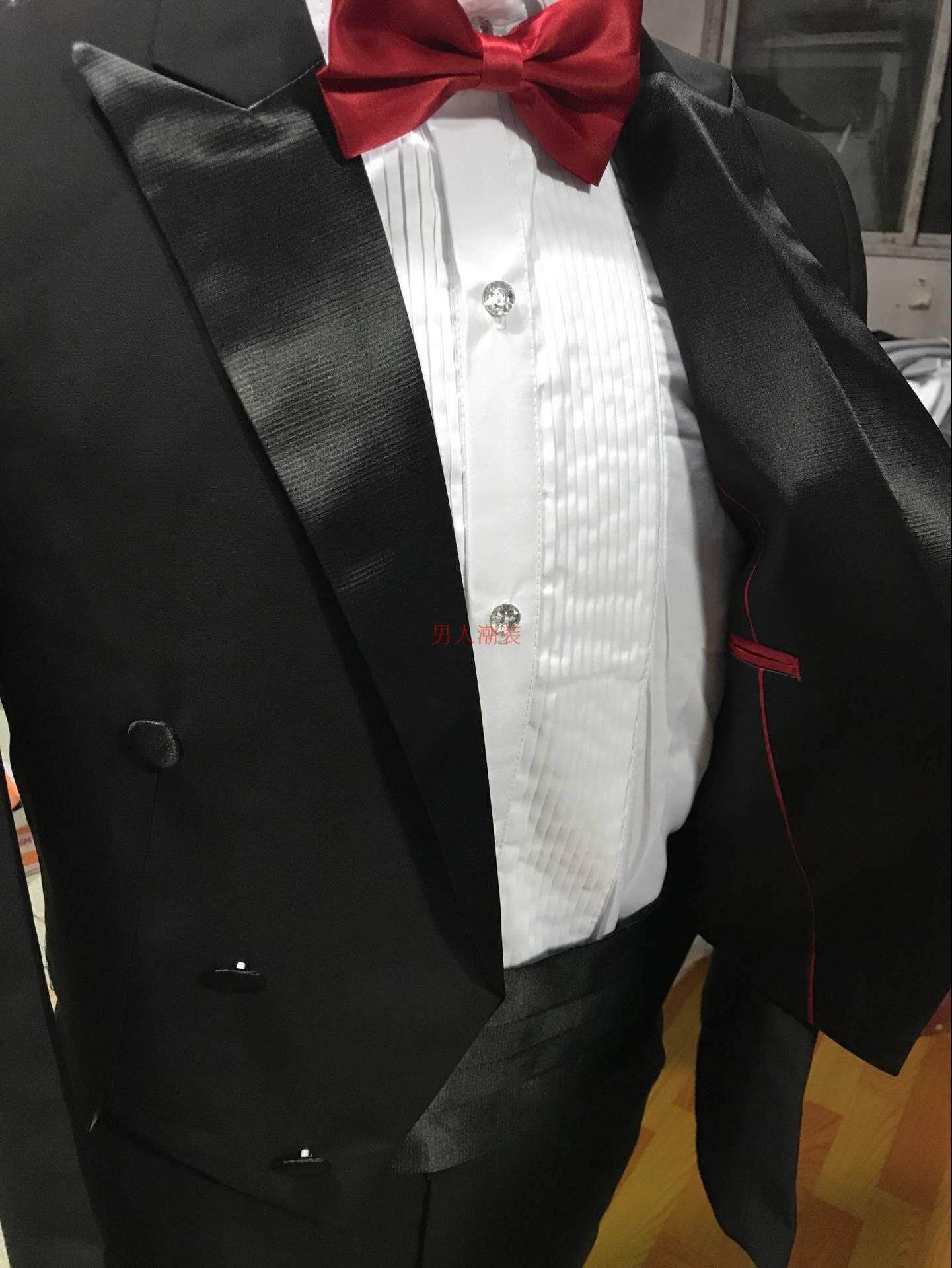 HIGH-END SERGE FABRIC MENS BLACK SLIM-FIT TUXEDO COSTUME SUIT DRESS CONDUCTOR CHORUS SUIT