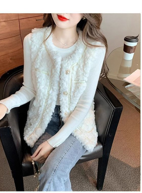 2025新款皮草马甲外套女羊羔毛茸茸加棉厚小个子坎肩宽松外套保暖