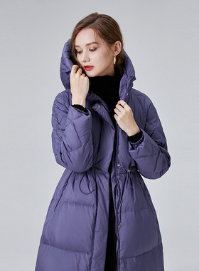 羽绒服中长款2025新款加厚白鸭绒女款高档时尚收腰连帽秋冬季鹅套