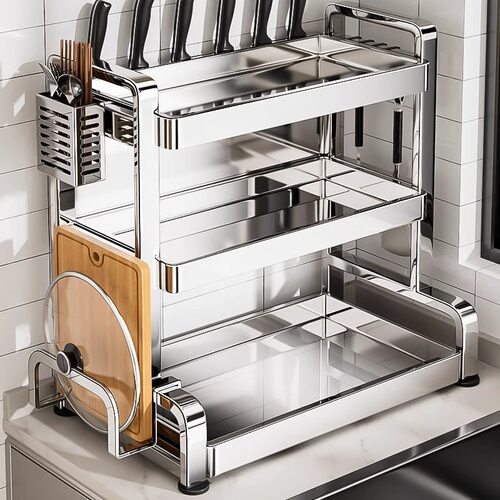 不锈钢厨房调料置物架家用多功能台面一体刀架筷子盐调味罐收纳架