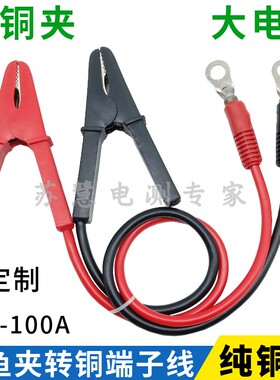 大号电瓶夹测试线100A纯铜大号夹子10mm铜鼻子接线端子汽车搭火线