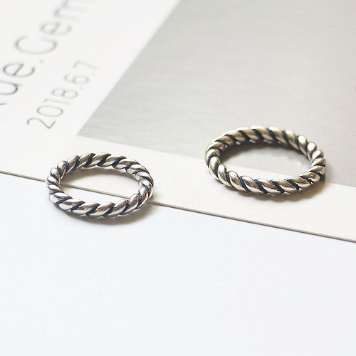 粗款复古做旧风麻花潮流银饰对戒