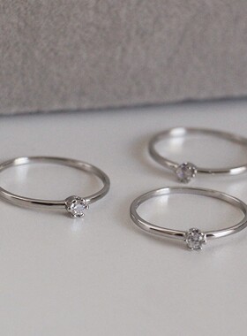 925银闭口锆石闭口戒指简约镶钻戒指女小众设计单钻指环轻奢风女