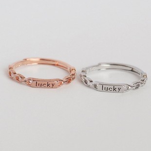 S925纯银戒指女lucky英文字母设计时尚 文艺镂空开口食指 百搭个性