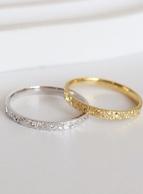 S925纯银碎冰冰戒指女ins小众设计感高级轻奢食指戒时尚闪亮金色