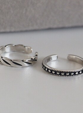 S925纯银复古几何开口戒指女款