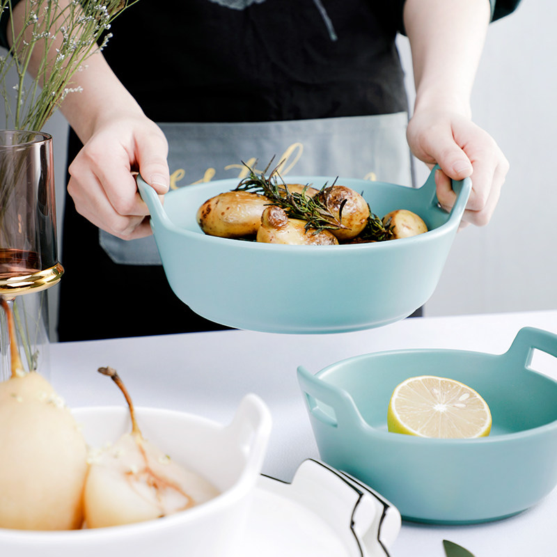 北欧家用双耳汤碗水果沙拉碗哑光陶瓷汤盆大菜盆微波炉用创意面碗,餐饮具,碗,淘宝优惠券,粉丝福利购,淘宝优惠卷