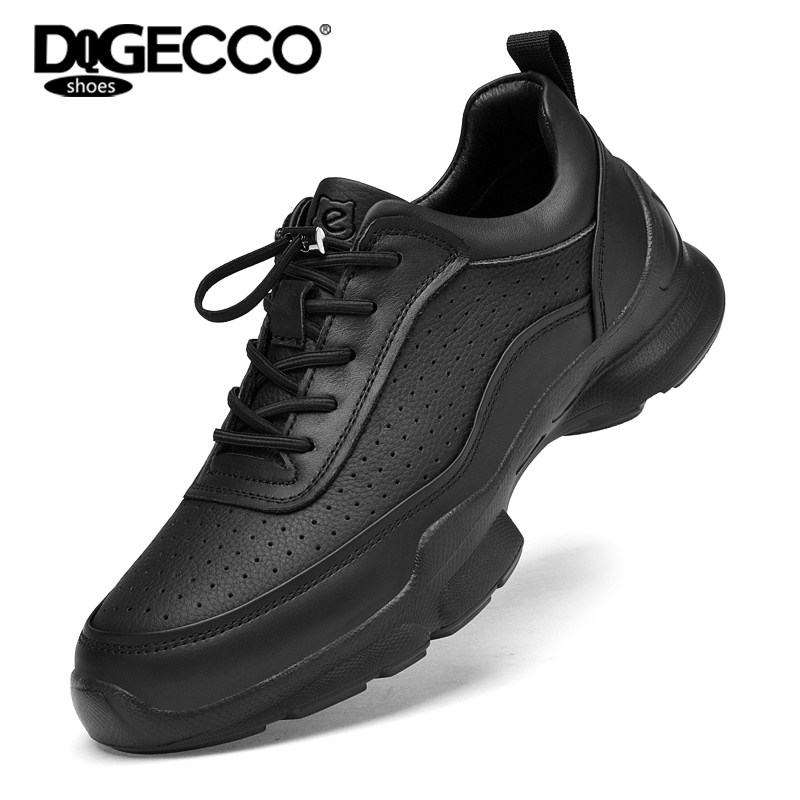 DQGECCO品牌男鞋2026夏季新款男士商务休闲皮鞋透气黑色镂空鞋子
