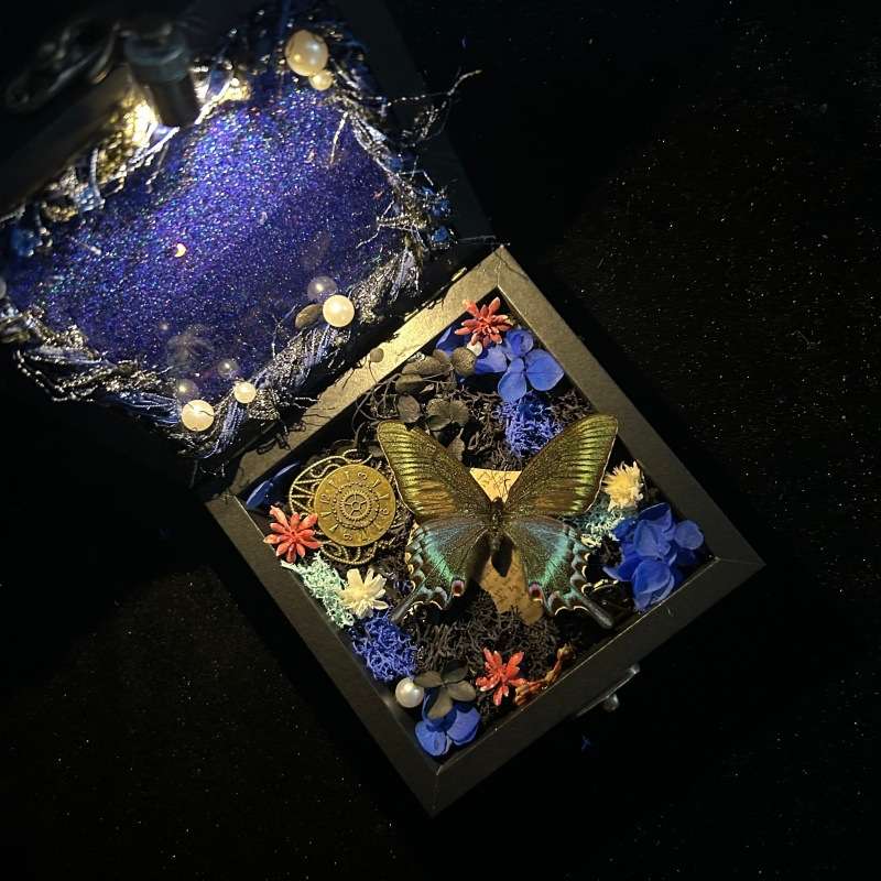 真蝴蝶标本流麻永生花盒造景成品立体相框家具摆件装饰框生日礼物