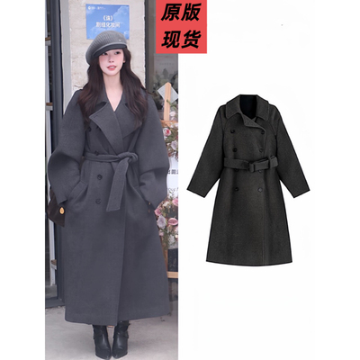 冬日氛围感~易梦玲同款灰色慵懒气质羊毛大衣女长款加厚毛呢外套