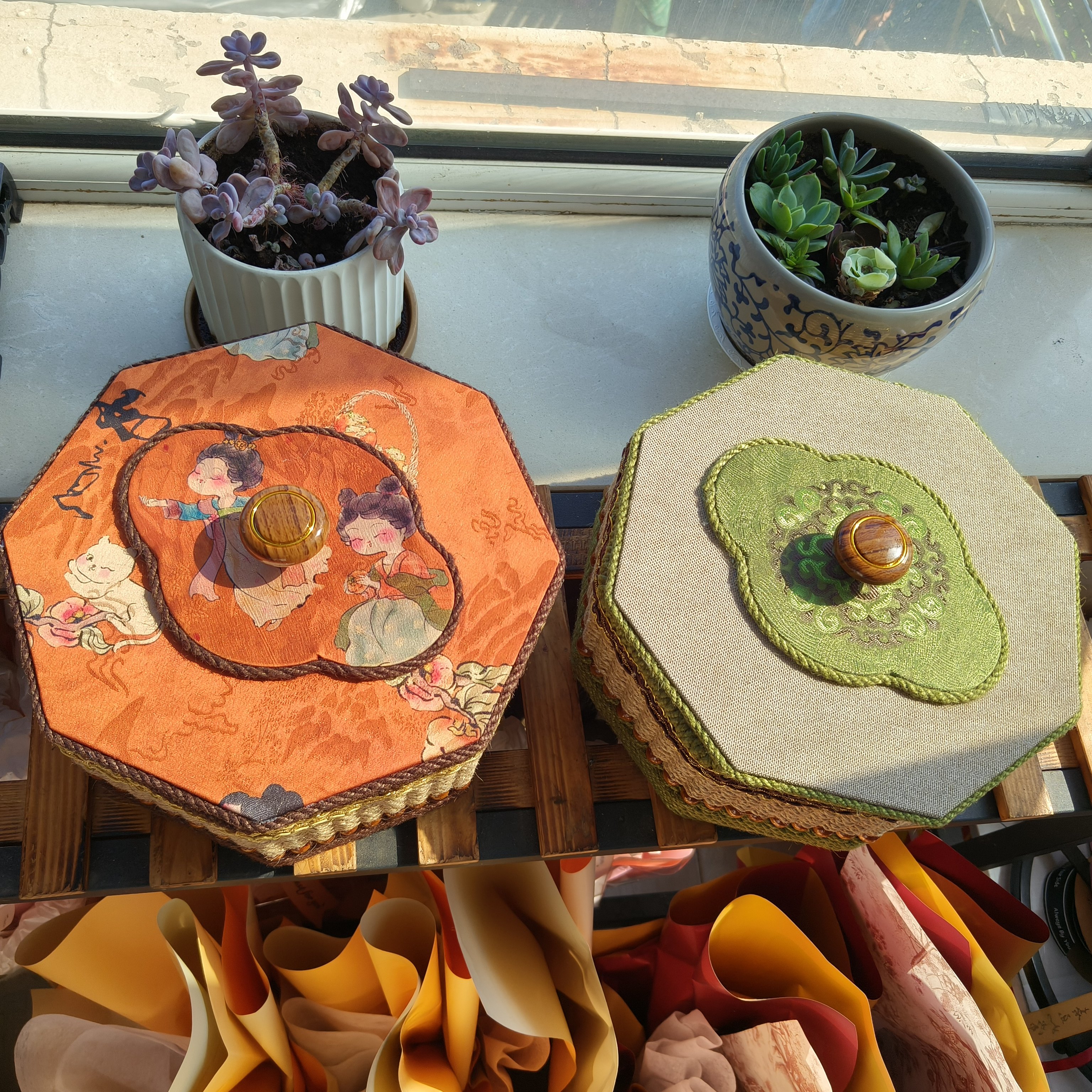 纯麻绳手工编织成品diy材料包大圆八角收纳盒储物盒首饰盒国风