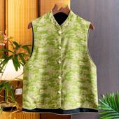 香云纱醋酸提花马甲背心女新中式 国风复古立领正反两穿真丝马夹女