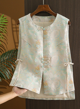 新中式马甲提花高级感减龄仿真丝花萝香云紗无袖马夹外套显瘦上衣