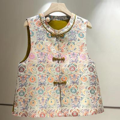 新中式中国风宋锦高端真丝马甲上衣女春秋新款改良禅意香云纱马夹