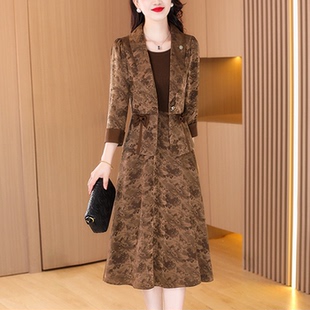 喜婆婆两件套装连衣裙夏季新款秋季女装妈妈复古高档时尚套装裙子