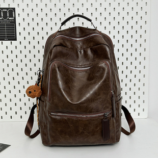 皮质双肩包男大容量高级感休闲通勤旅游背包男款高中大学生书包女