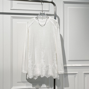 新款 T恤女2025冬季 显高舒适柔软百搭打底上衣 甜美拼蕾丝长袖 时尚