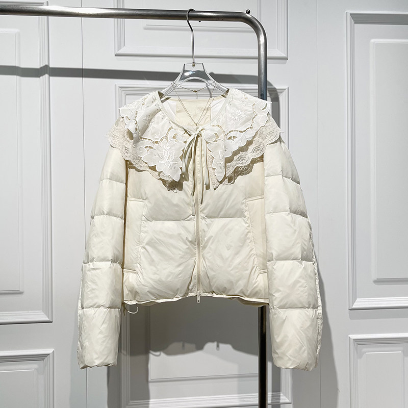 甜美百搭拼接蕾丝设计加厚羽绒服女冬季新款减龄系带鸭绒外套,女装/女士精品,羽绒服,淘宝优惠券,粉丝福利购,淘宝优惠卷