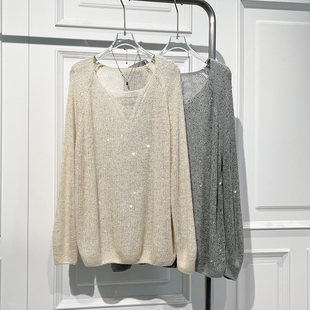 时尚慵懒风亮片长袖毛衣2025冬季新款宽松显瘦舒适减龄中长上衣潮