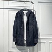 休闲风百搭连帽牛仔长袖 慵懒风舒适中长上衣潮 外套女2025早秋新款