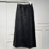 宽松显高显瘦卫裙 新款 美式 休闲高腰酵洗亮钻中长A字半身裙女春季