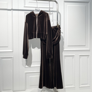 休闲短外套运动风阔腿裤 醋酸丝绒套装 宽松显瘦连帽修身 2025秋新款