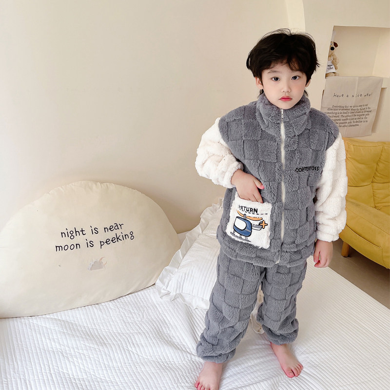 冬季儿童家居服男童女宝宝法兰绒家居服套装