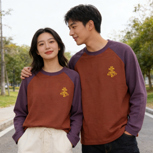 撞色插肩长袖T恤慵懒风男女同款