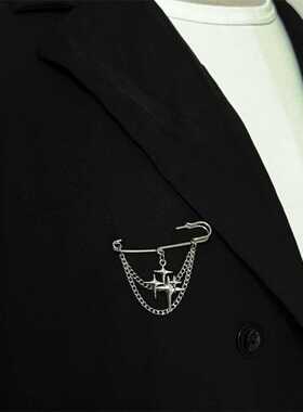 哥特风十字星链条胸针 个性西服外套配饰 甜酷暗黑潮男潮女别针