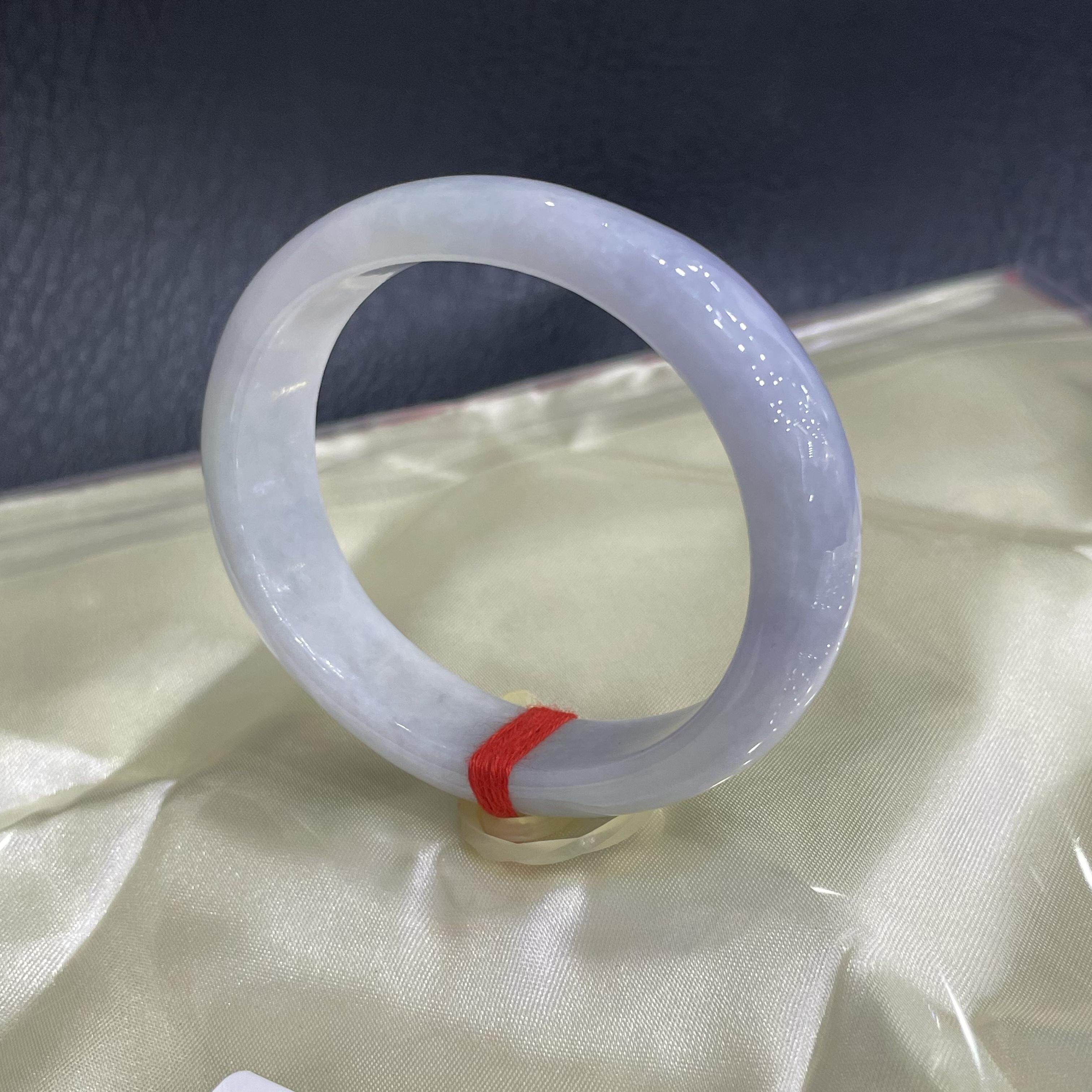 缅甸天然翡翠A货细糯种紫罗兰淡紫色贵妃53圈口翡翠手镯玉石手镯