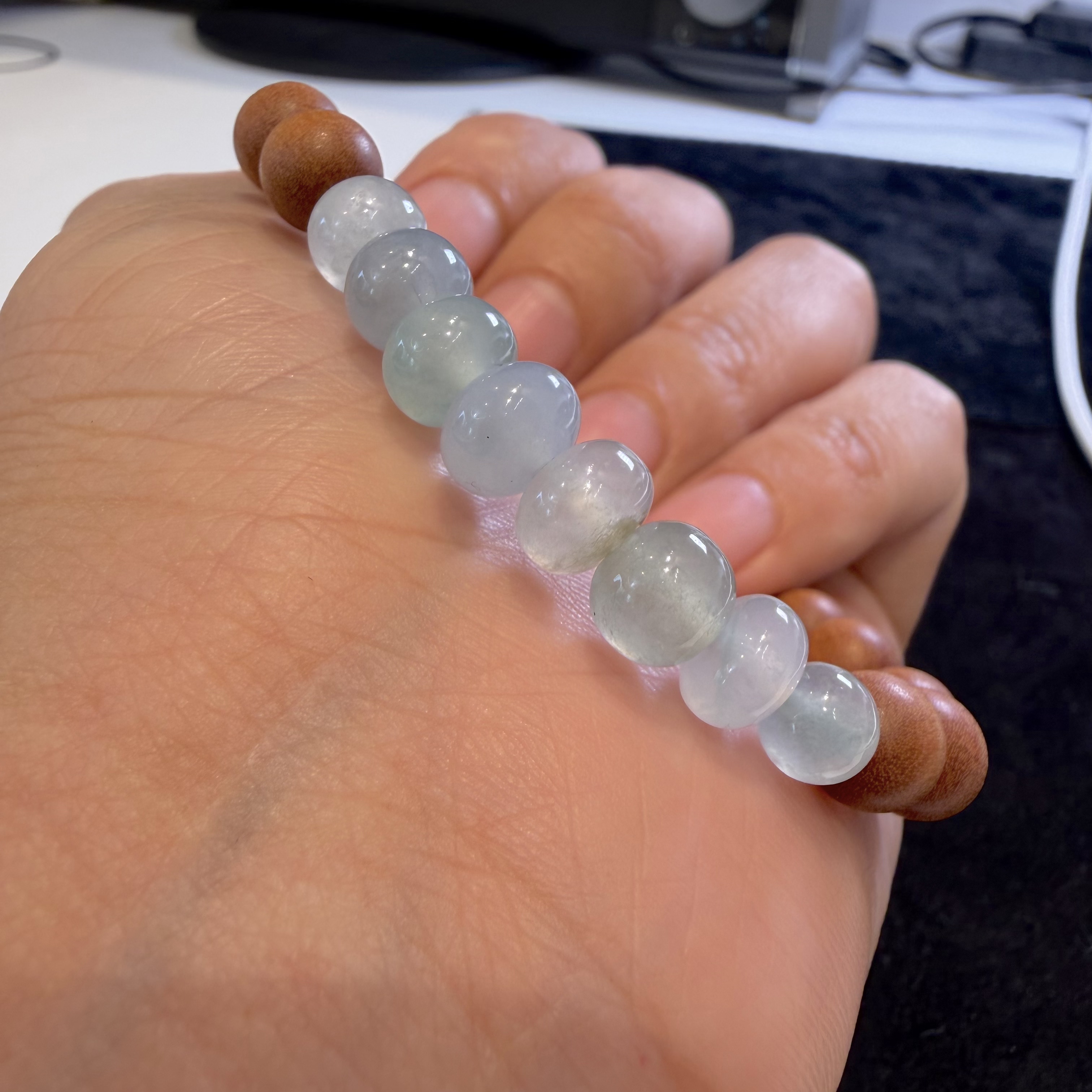 缅甸翡翠A货冰种鼓珠手串玉手链