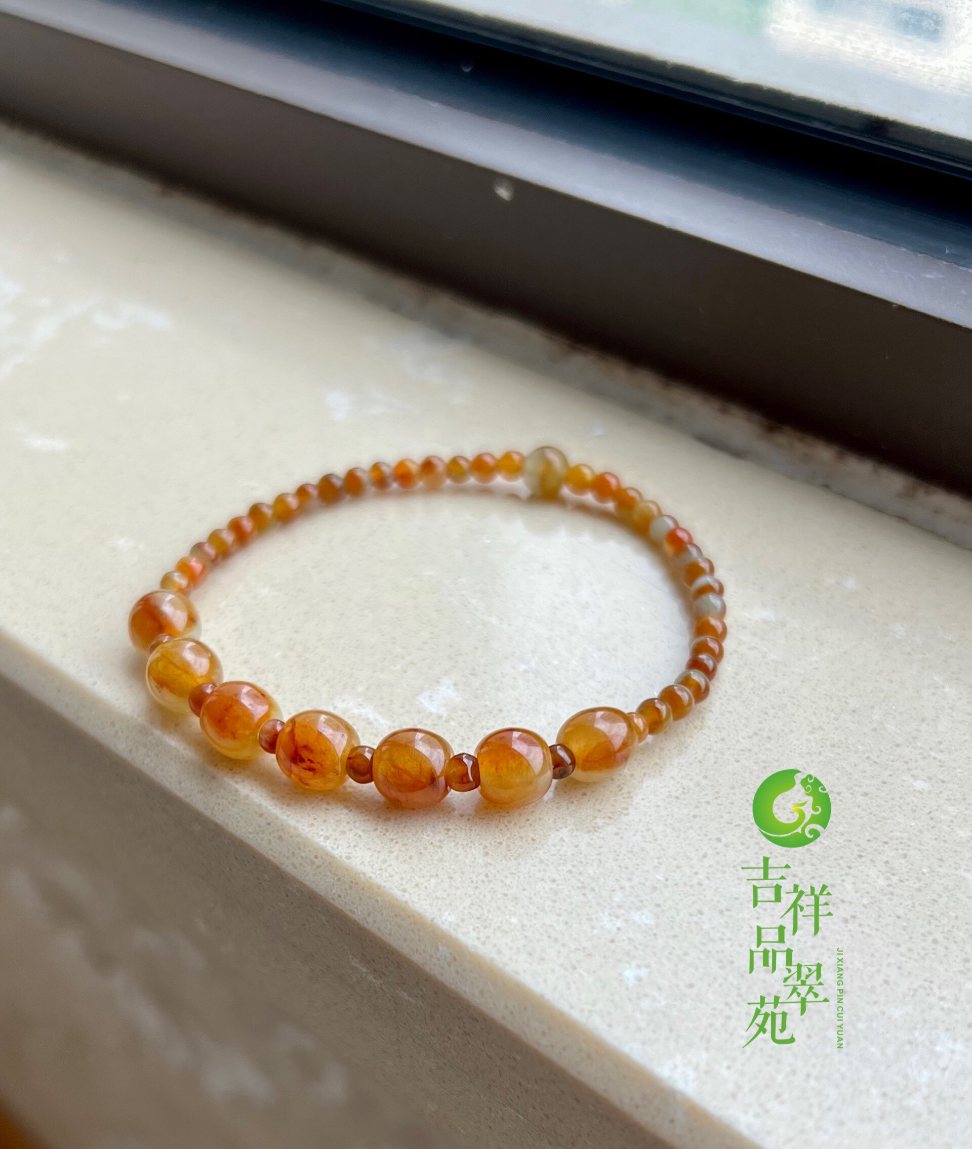 缅甸天然翡翠a货冰种红翡路路通精品迷珠圆珠手串玉石手链无烧