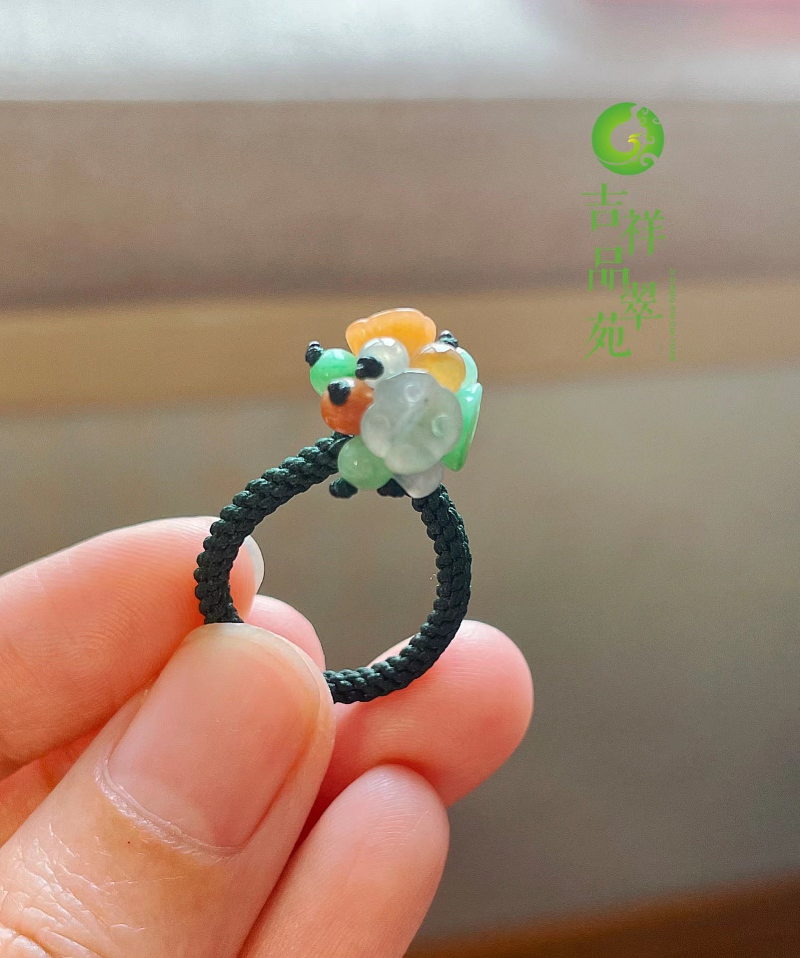天然翡翠A货冰种花团锦簇莲蓬原创设计戒指指环缅甸玉石特色手工