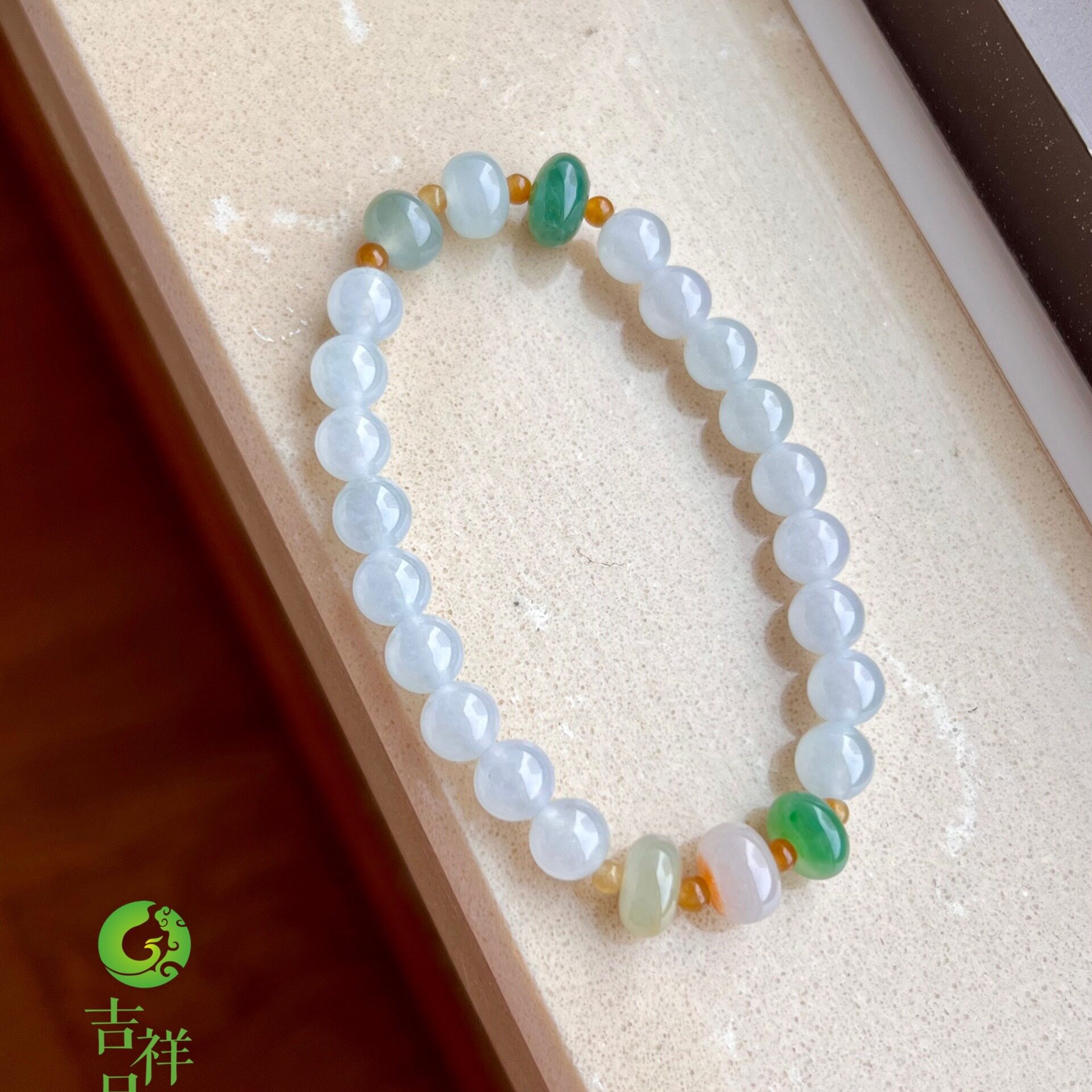 缅甸天然翡翠A货冰种纯底白圆珠鼓珠肉扣多宝设计款手串精品玉石