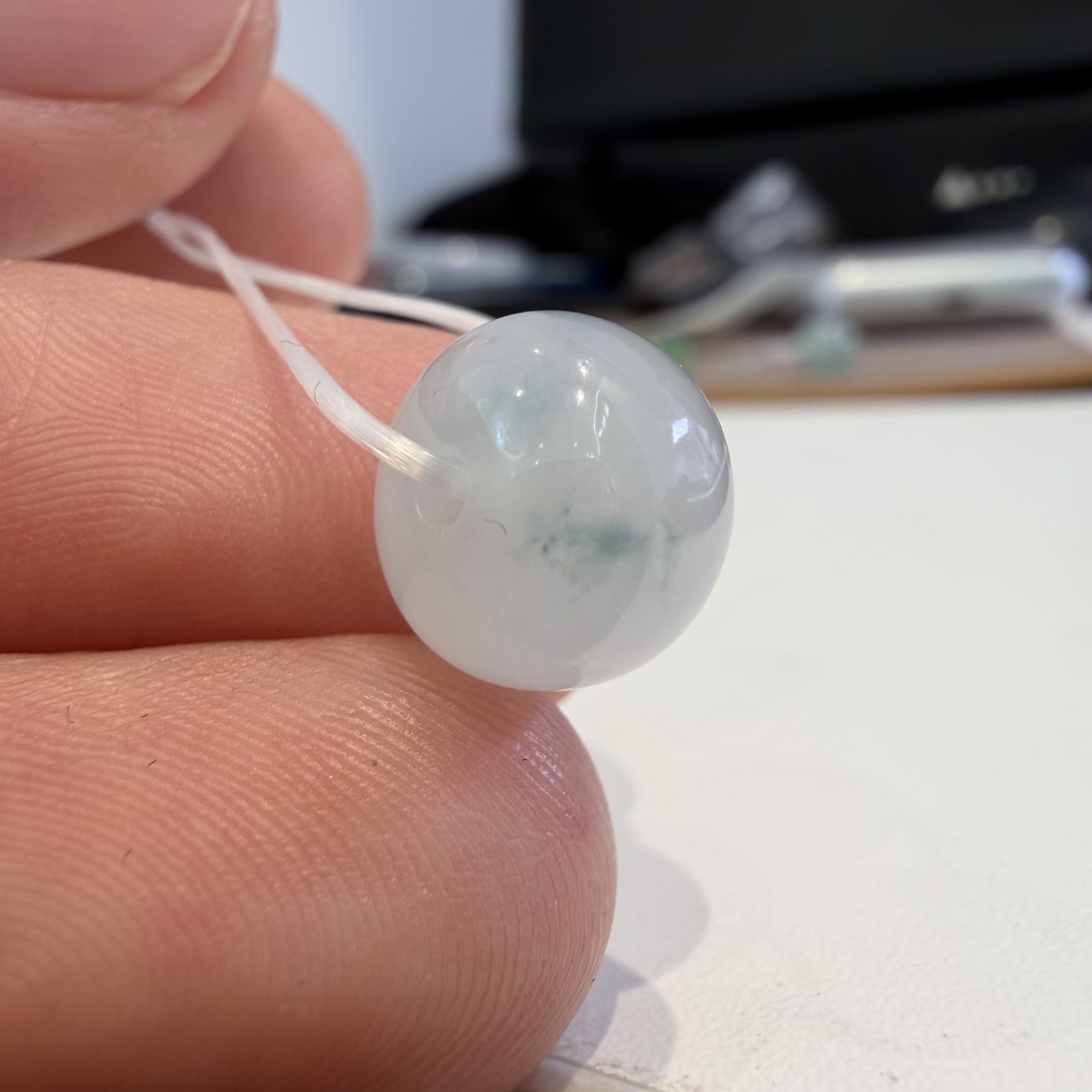 缅甸A货冰糯飘花翡翠鼓珠10mm