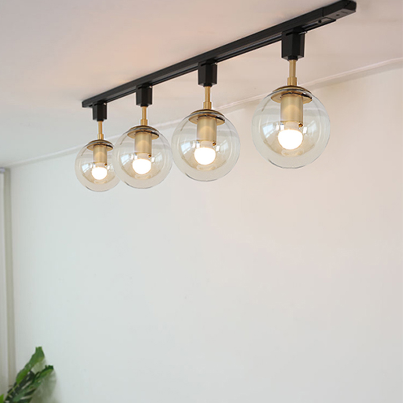 新款复古温馨LED轨道射灯 圆球玻璃餐厅奶茶店明装全套装饰导轨灯
