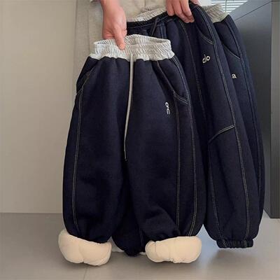 一条过冬降温刚需25冬季新款石墨烯软牛仔蚕丝棉裤儿童加厚保暖裤