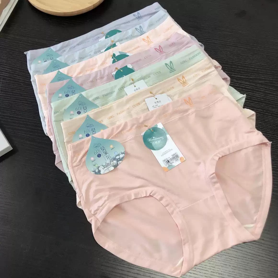 包邮 一组5条 精梳棉莫透气三角内裤高腰抑菌底浅色系女士内裤